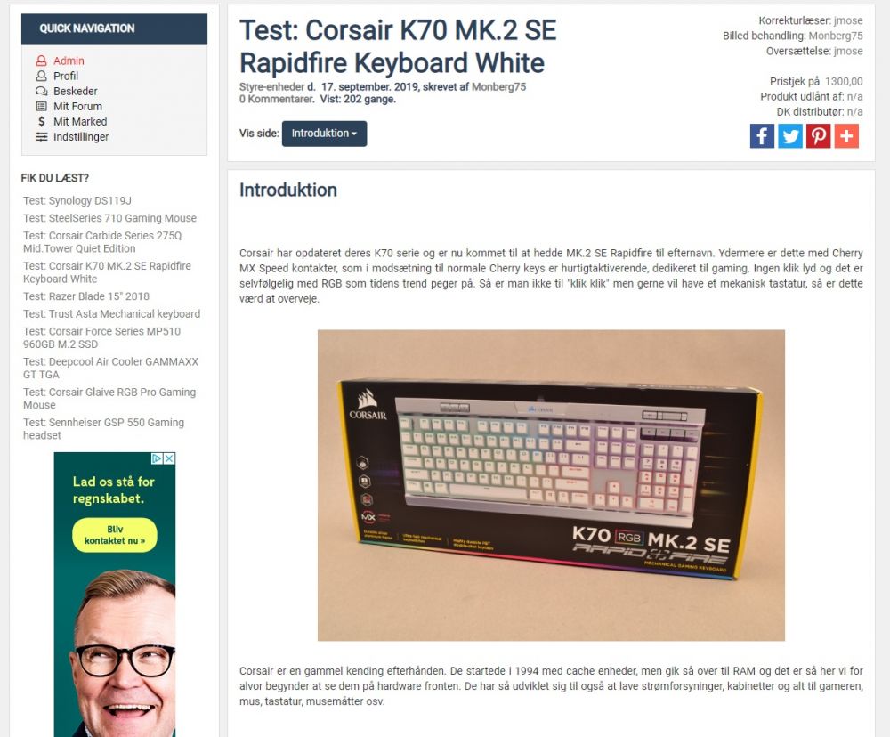 corsair K70 MK2 SE Rapidfire